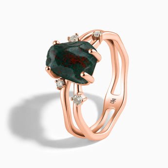 18KT Rose Gold Vermeil Double Band Raw Bloodstone Ring - Interweave Side View