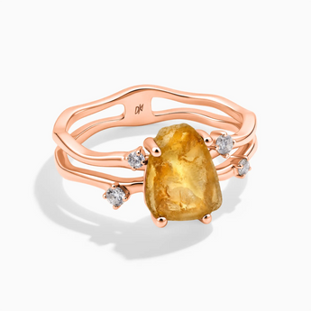 18KT Rose Gold Vermeil Double Band Raw Citrine Ring - Interweave Front View