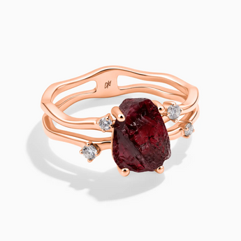 18KT Rose Gold Vermeil Double Band Raw Garnet Ring - Interweave Front View