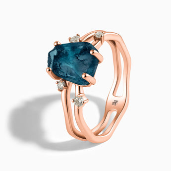 18KT Rose Gold Vermeil Double Band Raw London Blue Topaz Ring - Interweave Side View