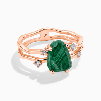 18KT Rose Gold Vermeil Double Band Raw Malachite Ring - Interweave Front View