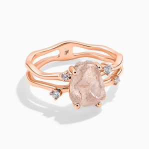 18KT Rose Gold Vermeil Double Band Raw Morganite Ring - Interweave Front View