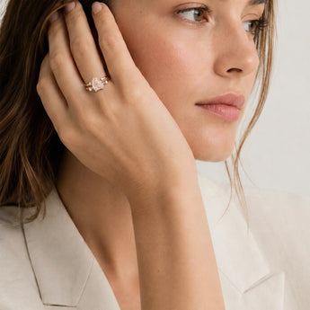 18KT Rose Gold Vermeil Double Band Raw Morganite Ring - Interweave Model Shot