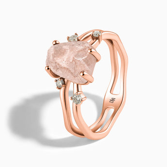 18KT Rose Gold Vermeil Double Band Raw Morganite Ring - Interweave Side View