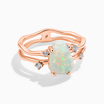 18KT Rose Gold Vermeil Double Band Raw Opal Ring - Interweave Front View