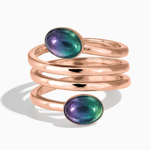 18KT Rose Gold Vermeil Double Cabochon Alexandrite Coil Ring - Endless Winding Front View