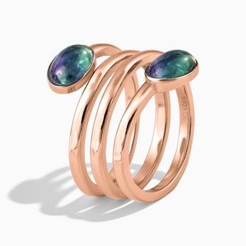 18KT Rose Gold Vermeil Double Cabochon Alexandrite Coil Ring - Endless Winding Side View