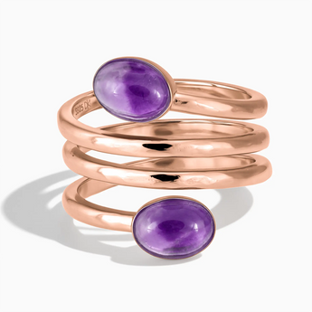 18KT Rose Gold Vermeil Double Cabochon Amethyst Coil Ring - Endless Winding Front View