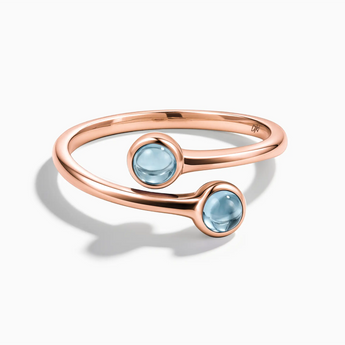 18KT Rose Gold Vermeil Double Cabochon Aquamarine Ring - Twins Collection Front View