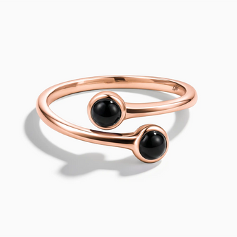 18KT Rose Gold Vermeil Double Cabochon Black Onyx Ring - Twins Collection Front View