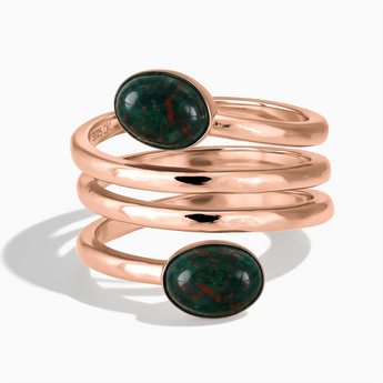 18KT Rose Gold Vermeil Double Cabochon Bloodstone Coil Ring - Endless Winding Front View
