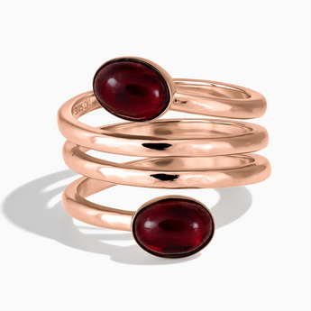 18KT Rose Gold Vermeil Double Cabochon Garnet Coil Ring - Endless Winding Front View