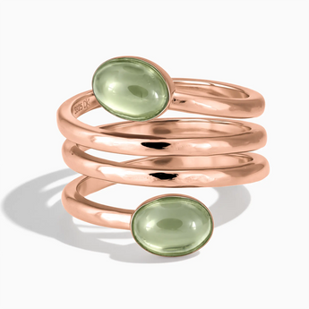 18KT Rose Gold Vermeil Double Cabochon Green Amethyst Coil Ring - Endless Winding Front View