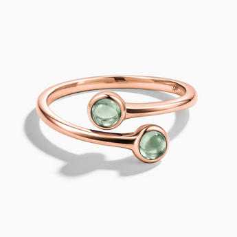 18KT Rose Gold Vermeil Double Cabochon Green Amethyst Ring - Twins Collection Front View