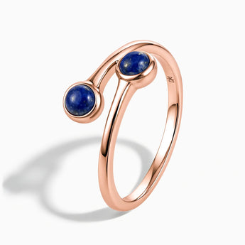 18KT Rose Gold Vermeil Double Cabochon Lapis Lazuli Ring - Twins Collection Side View