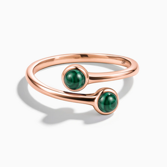 18KT Rose Gold Vermeil Double Cabochon Malachite Ring - Twins Collection Front View