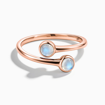 18KT Rose Gold Vermeil Double Cabochon Moonstone Ring - Twins Collection Front View