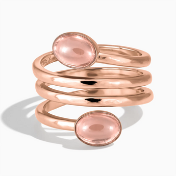 18KT Rose Gold Vermeil Double Cabochon Morganite Coil Ring - Endless Winding Front View
