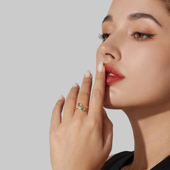 18KT Rose Gold Vermeil Double Cabochon Moss Agate Ring - Twins Collection Model Shot