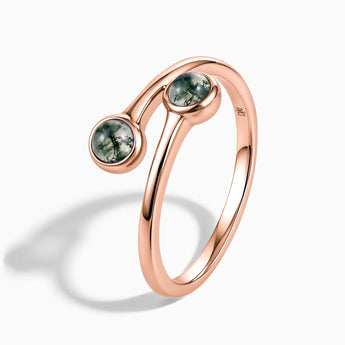 18KT Rose Gold Vermeil Double Cabochon Moss Agate Ring - Twins Collection Side View