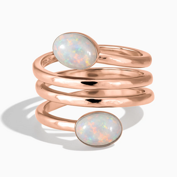 18KT Rose Gold Vermeil Double Cabochon Opal Coil Ring - Endless Winding Front View