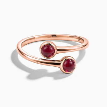 18KT Rose Gold Vermeil Double Cabochon Ruby Ring - Twins Collection Front View