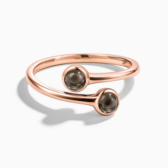 18KT Rose Gold Vermeil Double Cabochon Smoky Quartz Ring - Twins Collection Front View