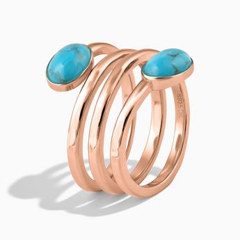 18KT Rose Gold Vermeil Double Cabochon Turquoise Coil Ring - Endless Winding Side View