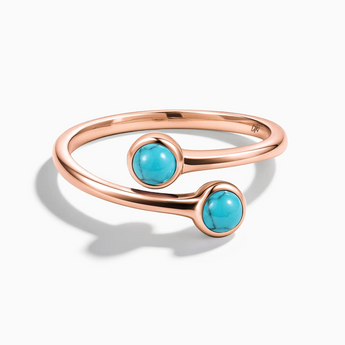 18KT Rose Gold Vermeil Double Cabochon Turquoise Ring - Twins Collection Front View