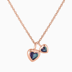 18KT Rose Gold Vermeil Double Heart Alexandrite Bezel Necklace - Coeur Echo Front View