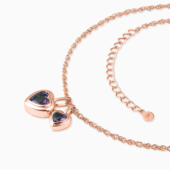 18KT Rose Gold Vermeil Double Heart Alexandrite Bezel Necklace - Coeur Echo Side View