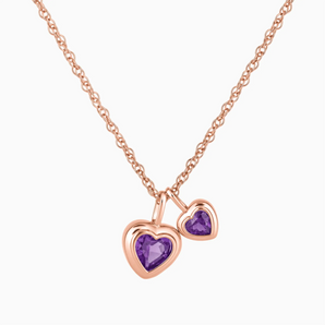 18KT Rose Gold Vermeil Double Heart Amethyst Bezel Necklace - Coeur Echo Front View