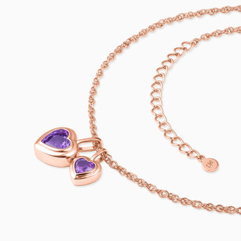 18KT Rose Gold Vermeil Double Heart Amethyst Bezel Necklace - Coeur Echo Side View
