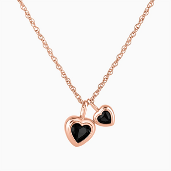 18KT Rose Gold Vermeil Double Heart Black Onyx Bezel Necklace - Coeur Echo Front View