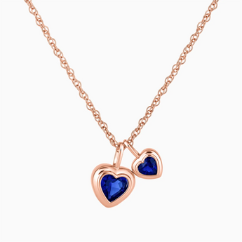18KT Rose Gold Vermeil Double Heart Blue Sapphire Bezel Necklace - Coeur Echo Front View