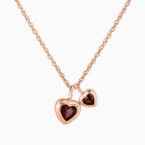 18KT Rose Gold Vermeil Double Heart Garnet Bezel Necklace - Coeur Echo Front View