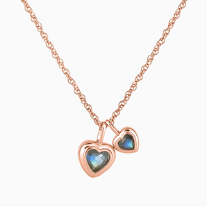 18KT Rose Gold Vermeil Double Heart Labradorite Bezel Necklace - Coeur Echo Front View