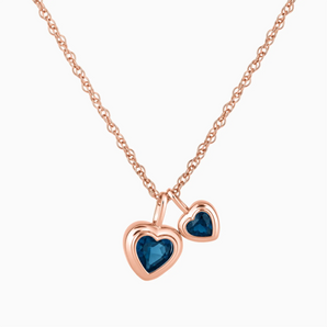 18KT Rose Gold Vermeil Double Heart London Blue Topaz Bezel Necklace - Coeur Echo Front View