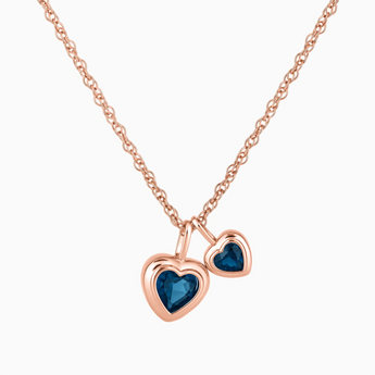 18KT Rose Gold Vermeil Double Heart London Blue Topaz Bezel Necklace - Coeur Echo Front View