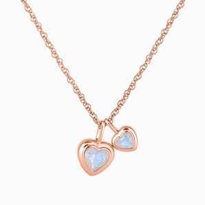 18KT Rose Gold Vermeil Double Heart Moonstone Bezel Necklace - Coeur Echo Front View