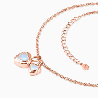 18KT Rose Gold Vermeil Double Heart Moonstone Bezel Necklace - Coeur Echo Side View