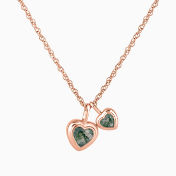 18KT Rose Gold Vermeil Double Heart Moss Agate Bezel Necklace - Coeur Echo Front View