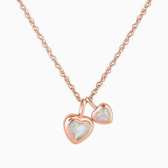 18KT Rose Gold Vermeil Double Heart Opal Bezel Necklace - Coeur Echo Front View