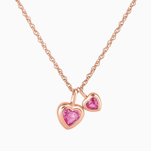 18KT Rose Gold Vermeil Double Heart Pink Tourmaline Bezel Necklace - Coeur Echo Front View