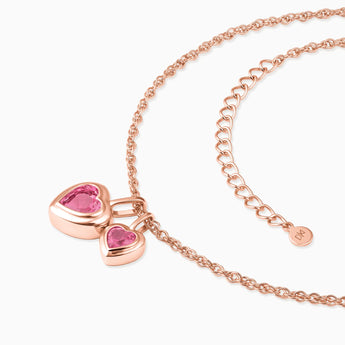 18KT Rose Gold Vermeil Double Heart Pink Tourmaline Bezel Necklace - Coeur Echo Side View
