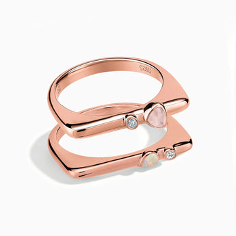 18KT Rose Gold Vermeil Dreamy Blush Stacking Ring Set - Celeste Stories Front View