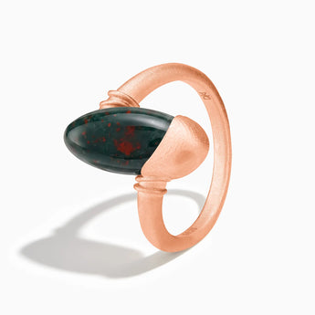 18KT Rose Gold Vermeil Elongated Oval Bloodstone Sculptural Statement Ring - Cove Side View