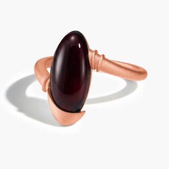 18KT Rose Gold Vermeil Elongated Oval Garnet Sculptural Statement Ring - Cove Front View