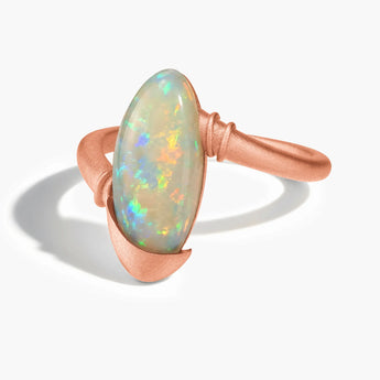 18KT Rose Gold Vermeil Elongated Oval Opal Sculptural Statement Ring - Cove Front View