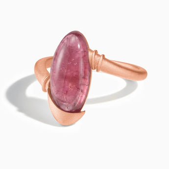 18KT Rose Gold Vermeil Elongated Oval Pink Tourmaline Sculptural Statement Ring - Cove Front View